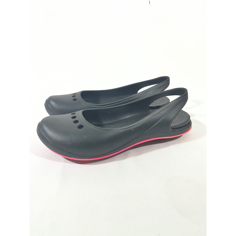 Crocs Rio Slingback Flats Shoe Women 10 Black Pink Perforated Comfort Beach